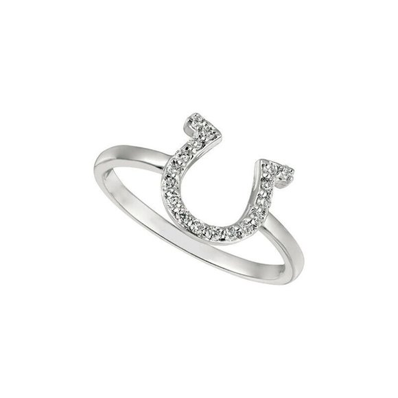 0.15 Carat Natural Diamond Horseshoe Ring Band G SI 14K White Gold